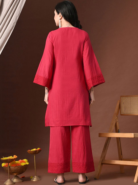 Sangria Embroidered Round Neck Tunic & Trousers Co-Ords Set - Image 6