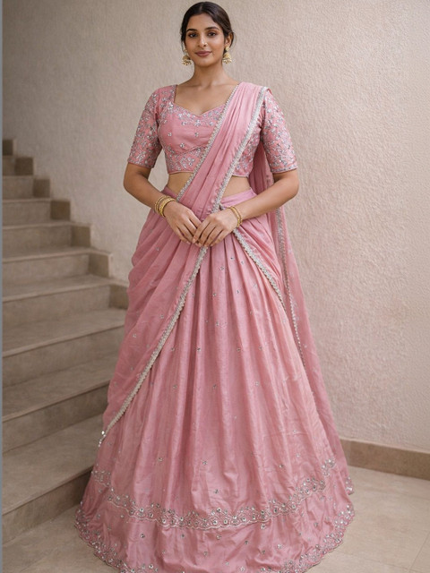 NANCY DESIGNER Embroidered Thread Work Ready to Wear Lehenga & Blouse With Dupatta