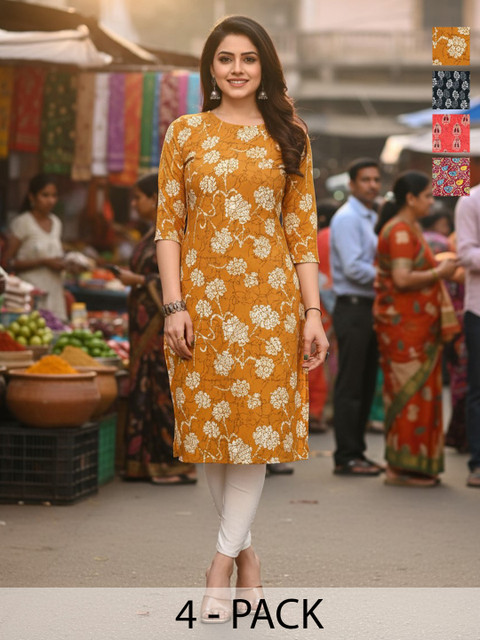 JANKHANA Pack Of 4 Geometric Straight Kurtas