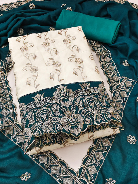 HERE&NOW Embroidered Silk Chiffon Unstitched Dress Material - Image 3