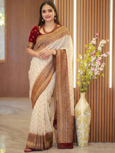 Dhaaga Ghar Ethnic Motifs Zari Silk Blend Banarasi Saree