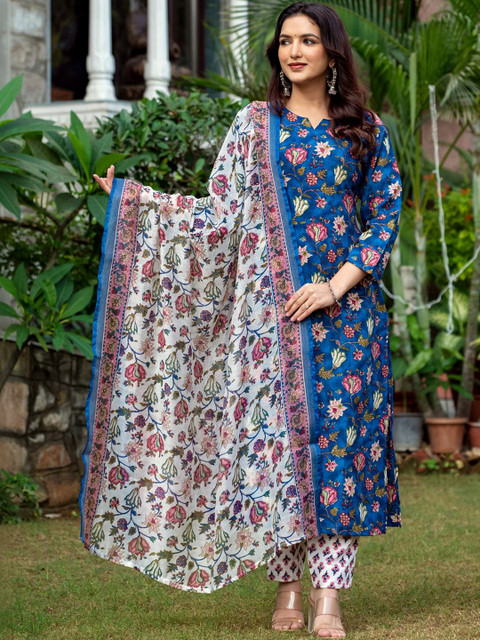 PITRIS Women Floral Printed Regular Kurta with Trousers & With Dupatta
