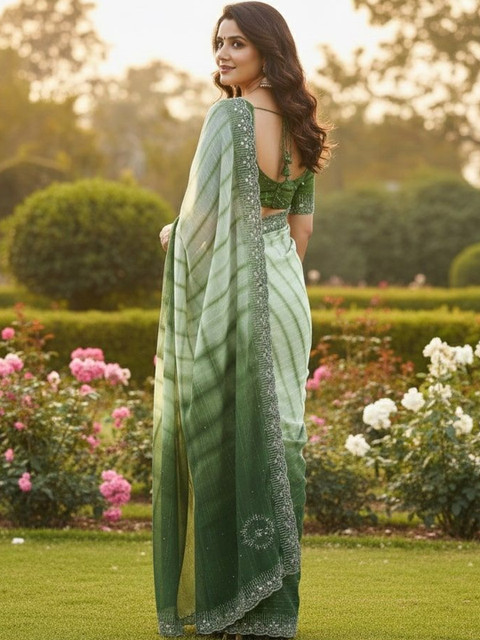 Sita Tie and Dye Sequinned Pure Georgette Saree - Image 2