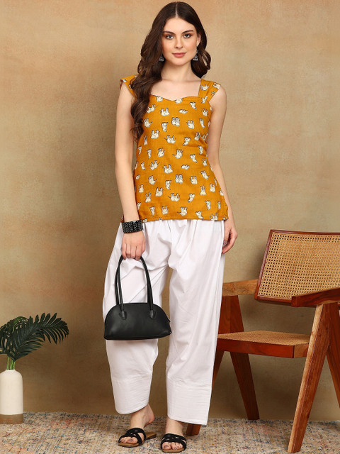 ADYASAA THE LABEL Ethnic Motifs Printed Square Neck Pure Cotton Kurti