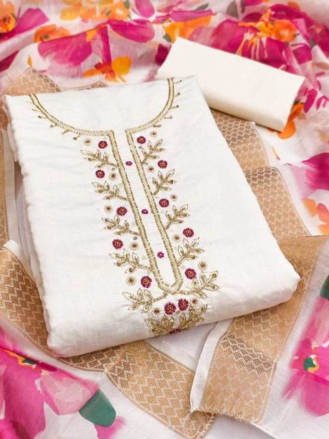 Panzora Embroidered Pure Cotton Unstitched Dress Material