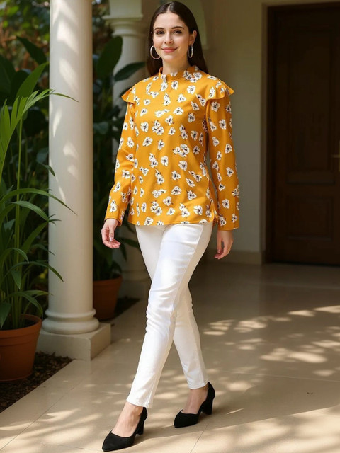 Anouk Mirage Floral Print Ruffles Georgette Top