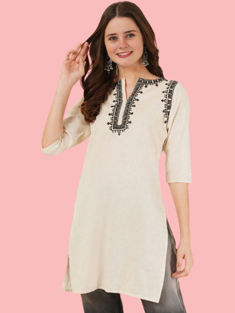 Hyba Embroidered Ethnic Cotton Blend Short Kurta Top