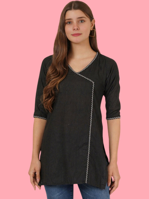 Hyba Ethnic Cotton Blend Wrap Short Kurta Top