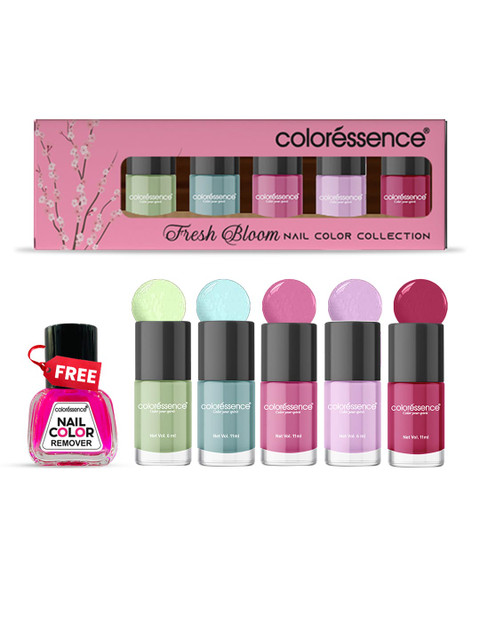 Coloressence Set Of 5 Fresh Bloom Quick Dry Nail Paint With Remover - 6 ml Each
