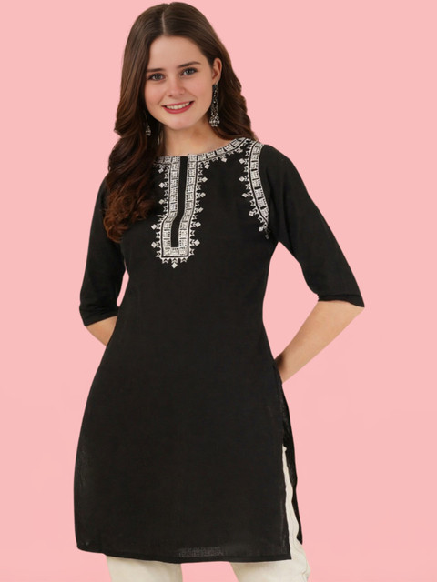 Hyba Embroidered Ethnic Cotton Blend Short Kurta Top