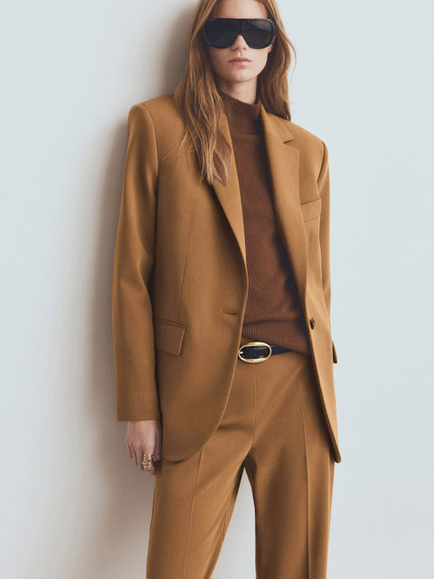 MANGO Notched Lapel Padded Shoulder Single Breasted Blazer