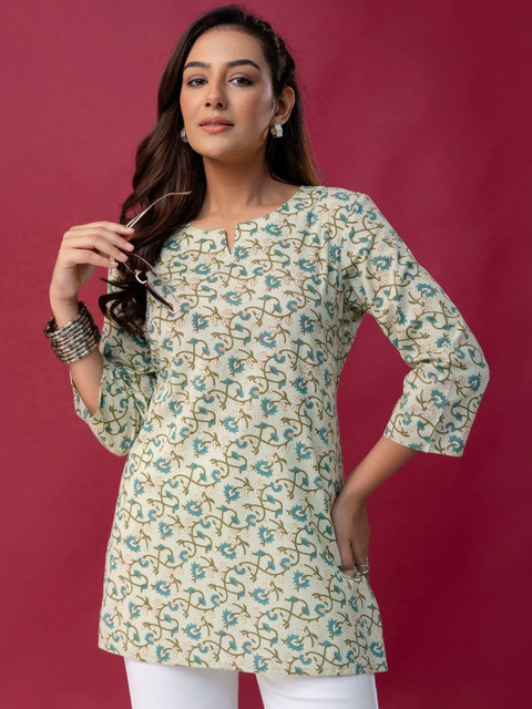 GORDHAN Floral Printed Pure Cotton Blend Kurti