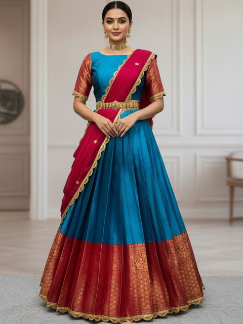 Pink Bindi Embellished Ready to Wear Lehenga & Blouse With Dupatta