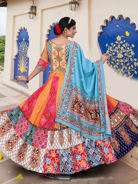 Shubh-Viyan Textiles Mirror Work Semi-Stitched Lehenga & Unstitched Blouse With Dupatta - Image 3