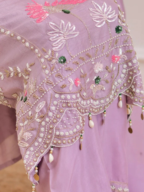 Laxmichhaya Women Purple Floral Embroidered Motif Straight Kurta with Palazzos and Dupatta - Image 6