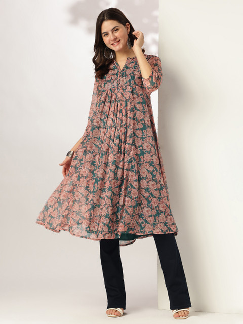 Janasya Women Floral Printed Festive A-Line Kurta
