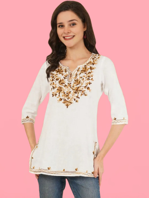 Hyba Embroidered Ethnic Cotton Blend Short Kurta Top