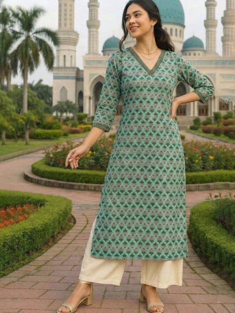 The Kapas Women Floral Printed Block Print Kurta