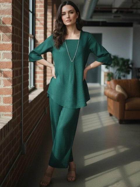 all about you Lace Detail Solid Tunic with Palazzos