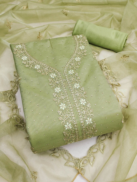 Dhaaga Ghar Embroidered Organza Semi-Stitched Dress Material
