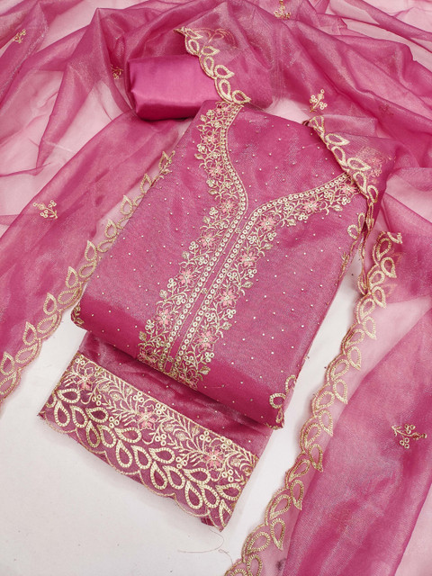 Dhaaga Ghar Embroidered Organza Unstitched Dress Material - Image 4