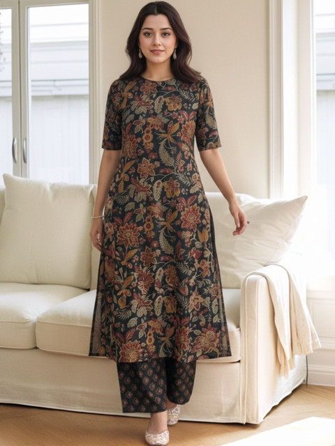 SZN Women Floral Printed Regular Kurta with Trousers