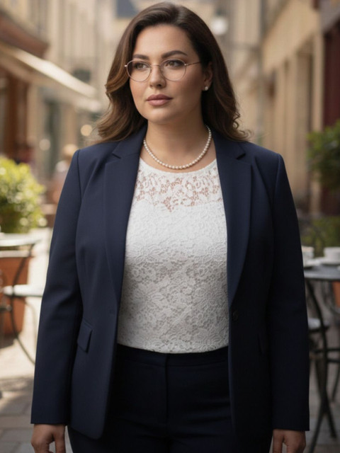 THE FASHION HUB Cotton Notched Lapel Collar Single Breasted Blazer