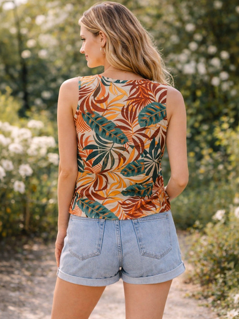 AVNISA ENTERPRISE Tropical Print Tropical Cotton Blend Top - Image 5