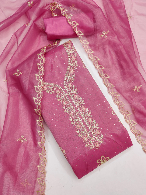 Dhaaga Ghar Embroidered Organza Unstitched Dress Material - Image 3