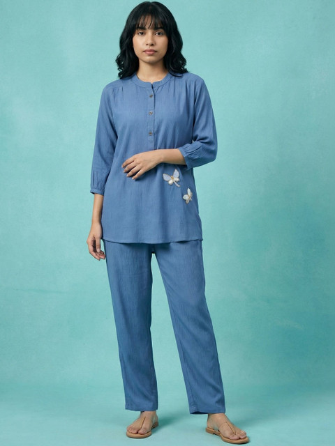 4u Fashion Summer Checks Linen Embroidered Tunic with Trousers