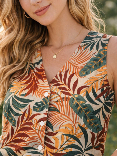 AVNISA ENTERPRISE Tropical Print Tropical Cotton Blend Top - Image 2