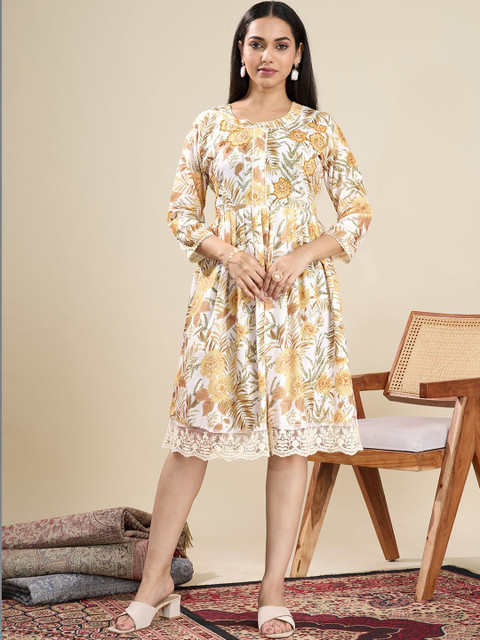 SHOPLANCE Floral Print Ruffled A-Line Dress