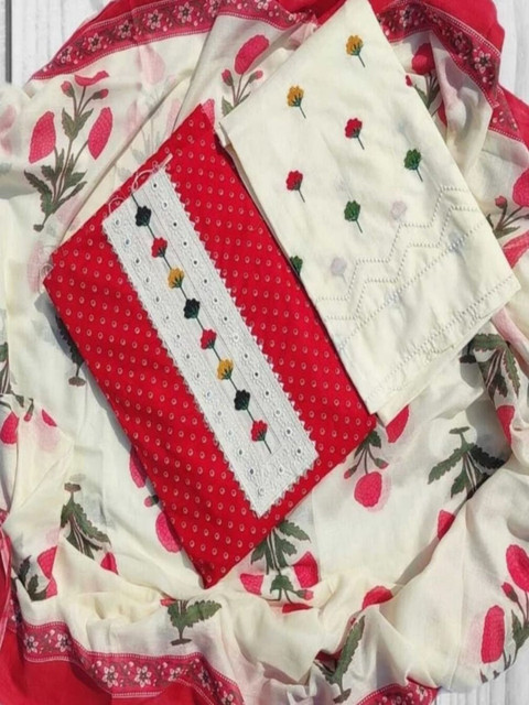 FAB JUNCTION Embroidered Pure Cotton Unstitched Dress Material - Image 2