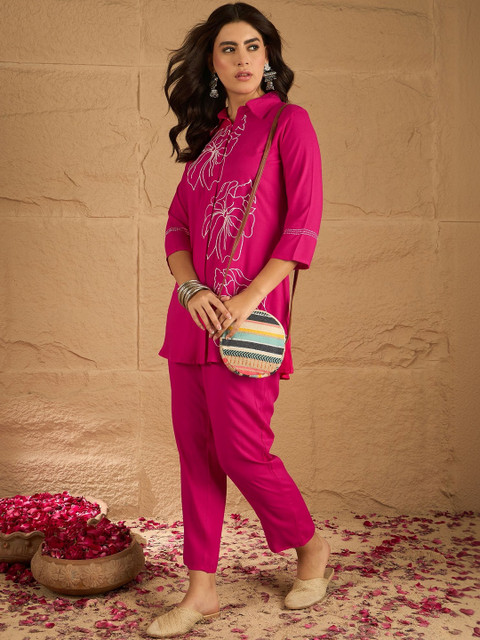 Anouk Mirage Embroidered Shirt Collar Neck Top With Trouser Co-Ords - Image 4