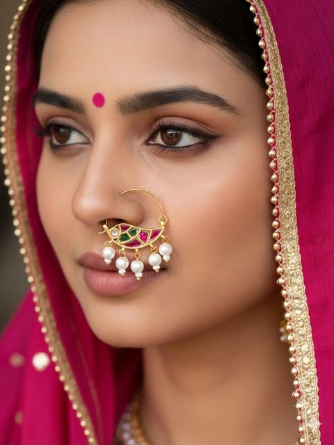 FIROZA Gold-Plated Kundan Ring Nosepin