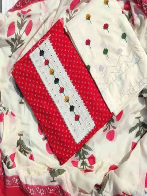FAB JUNCTION Embroidered Pure Cotton Unstitched Dress Material