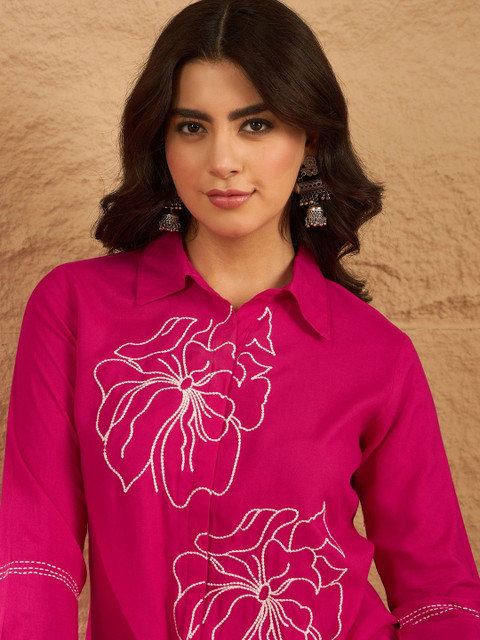 Anouk Mirage Embroidered Shirt Collar Neck Top With Trouser Co-Ords - Image 2
