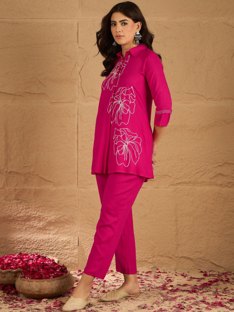 Anouk Mirage Embroidered Shirt Collar Neck Top With Trouser Co-Ords - Image 5