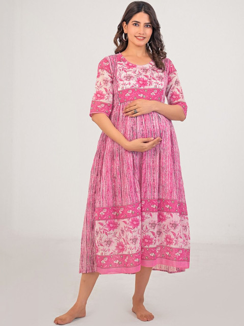 Pahiya Floral Print Maternity A-Line Midi Dress