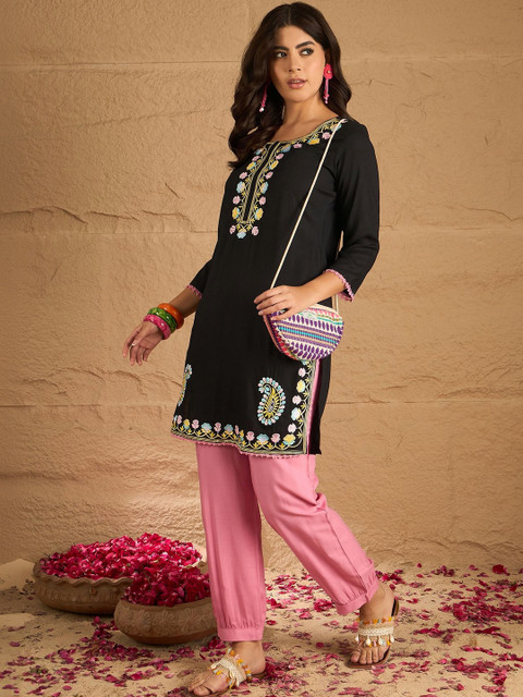 Anouk Mirage Embroidered Shirt Collar Neck Tunic With Trouser Co-Ords - Image 4