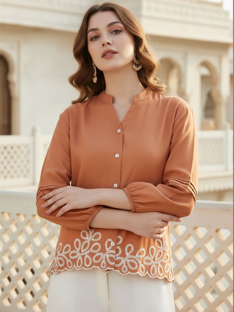 Anouk Rustic Embroidered Thread Work Pure Cotton Thread Work Kurti - Image 5