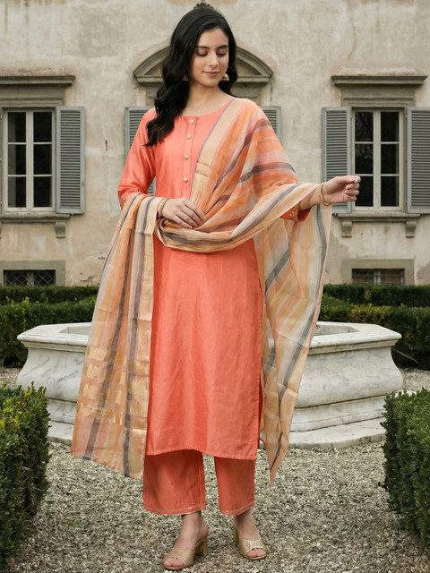 Indo Era Woven Design Organza Dupatta with Zari - Image 2