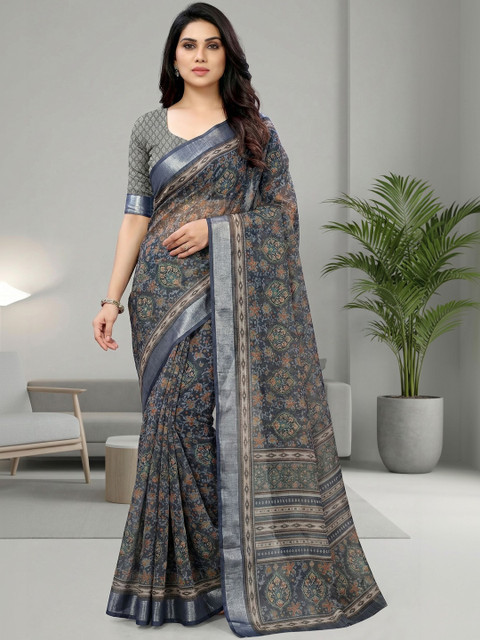 TIGER SNAKE Ethnic Motifs Linen Blend Khadi Saree