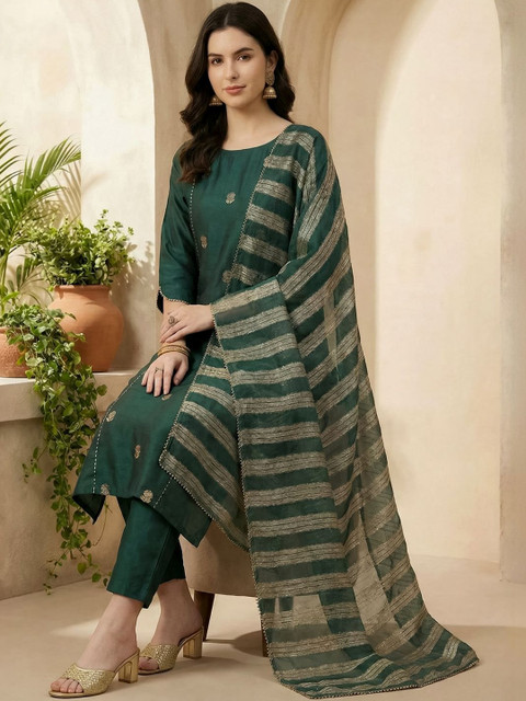 Indo Era Woven Design Organza Dupatta with Sequinned