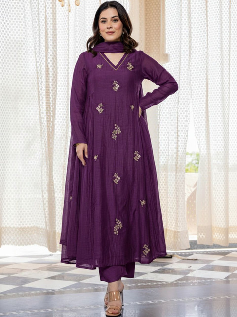 KALINI Women Ethnic Motifs Embroidered Regular Thread Work Kurta with Trousers & With Dupatta