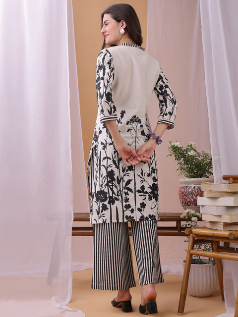 KALINI Printed Mandarin Collar Neck Tunic With Trousers Co-Ords - Image 4