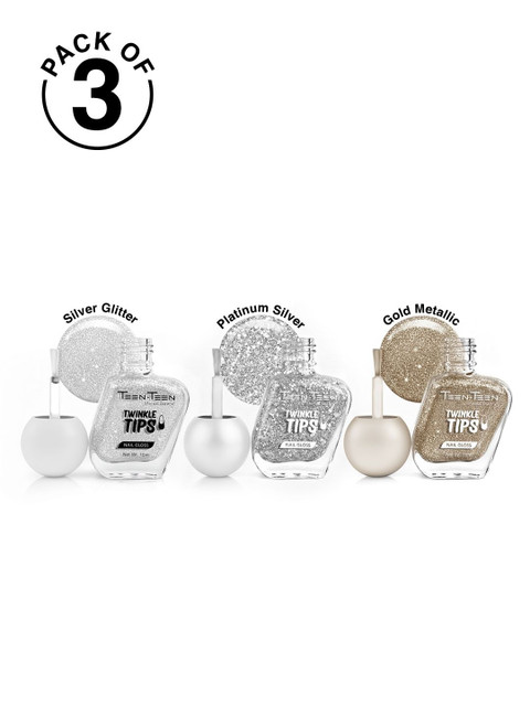 TEEN TEEN COSMETICS Set Of 3 Twinkle Tips Nail Gloss - 10 ml Each - Gold -Shade - 41-44-45