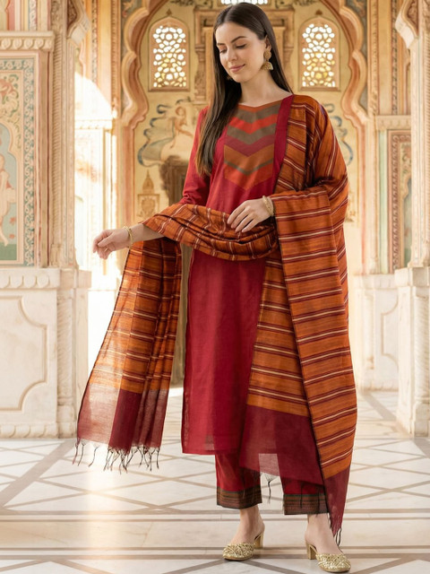 Indo Era Striped Art Silk Dupatta with Sequinned - Image 2