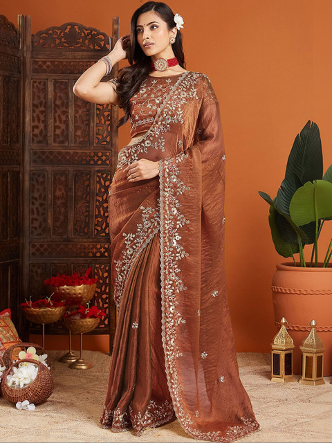 Urban Pallu Embellished Embroidered Organza Heavy Work Mysore Silk Saree