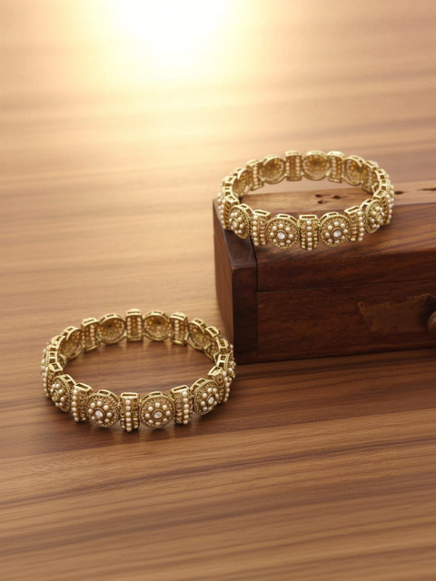 MISS ASTUTE Set Of 2 Gold Plated Pearls Studded Bangles